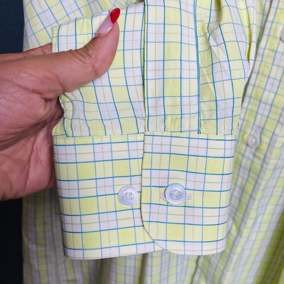 Burberry Men's Light Yellow And White Plaid Button-Up Long Sleeve Shirt Size M - Picture 8 of 10